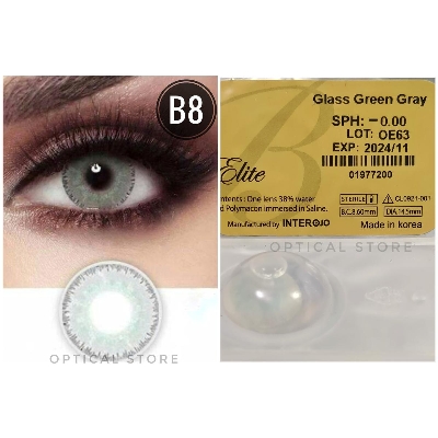 Picture of Bella Glass Green Gray Contact Lens with Regular Kit Box. For men,women/Unisex. Bella Elite Series. #glass.green.gray
