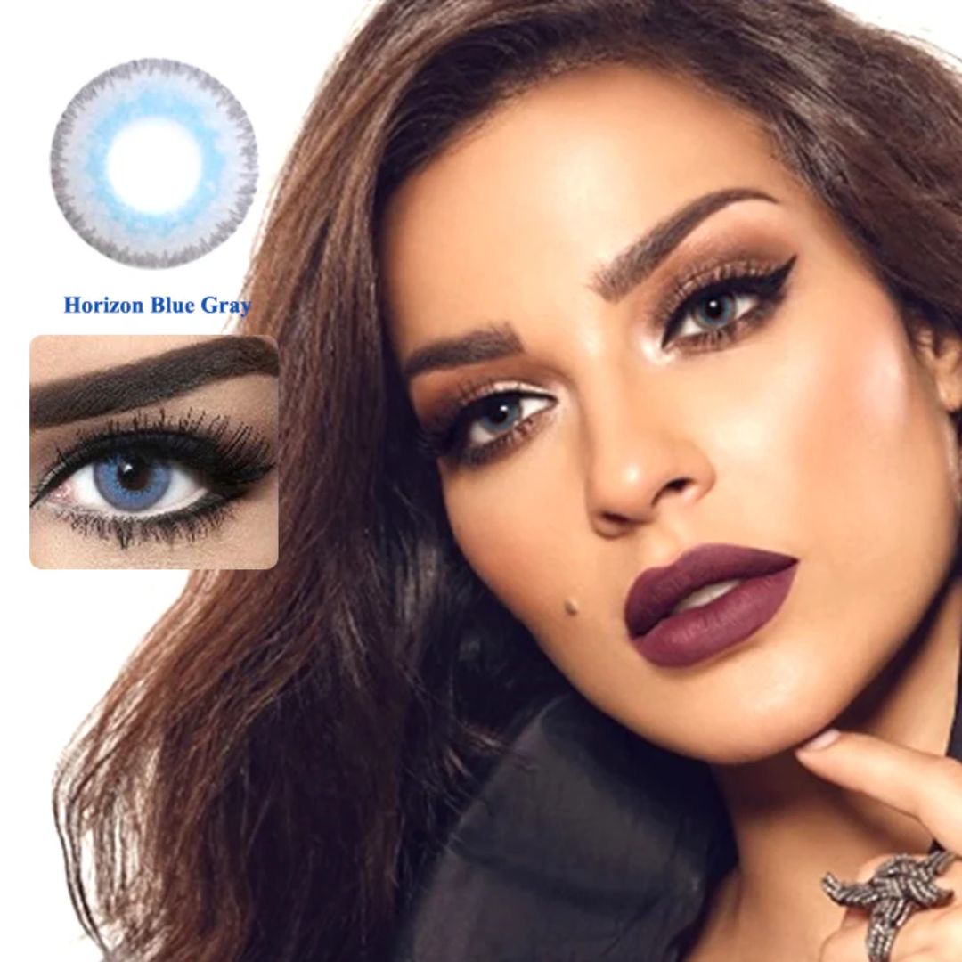 Picture of Bella Horizon Blue Gray Color Contact Lens with Regular Kit Box. For men,women/Unisex. Bella Elite Series. #horizon.Blue..Gray
