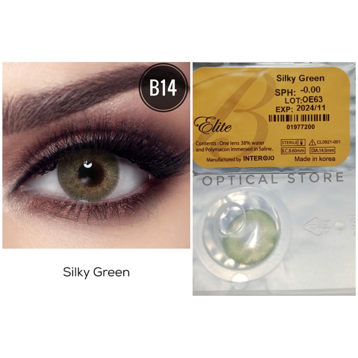 Picture of Bella Silky Green Elite Color Contact Lens with Regular Kit Box. For men,women/Unisex. Bella Elite Series. #silky.green