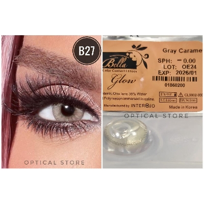 Picture of Bella Gray Caramel Glow Color Contact Lens with Regular Kit Box. For men,women/Unisex. Bella Elite Series. #gray.caramel