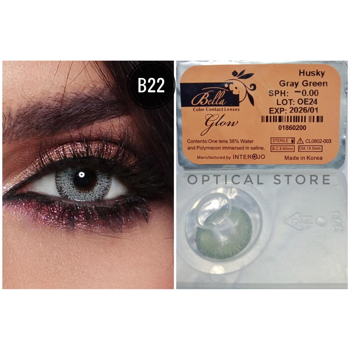 Picture of Bella Husky Gray Green Glow Color Contact Lens with Regular Kit Box. For men,women/Unisex. Bella Glow Series. #husky.gray.green