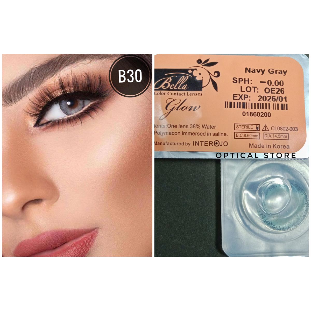 Picture of Bella Navy Gray Glow Color Contact Lens with Regular Kit Box. For men,women/Unisex. Bella Glow Series. #navy.gray