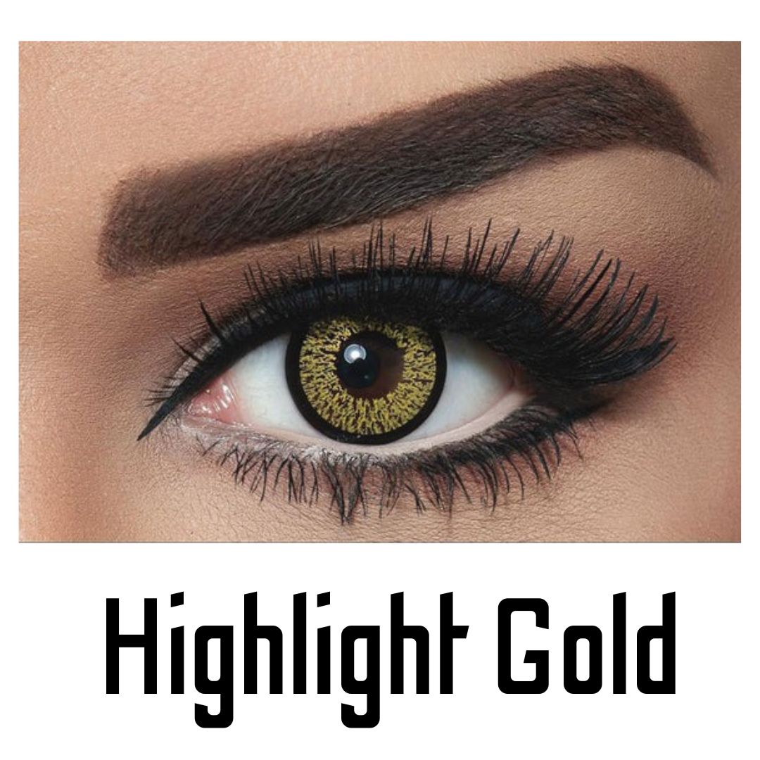 Picture of Bella Gold Highlight Color Contact Lens with Regular Kit Box. For men,women/Unisex. Bella Highlight Series. #gold