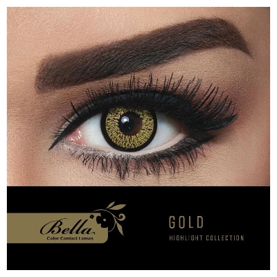 Picture of Bella Gold Highlight Color Contact Lens with Regular Kit Box. For men,women/Unisex. Bella Highlight Series. #gold