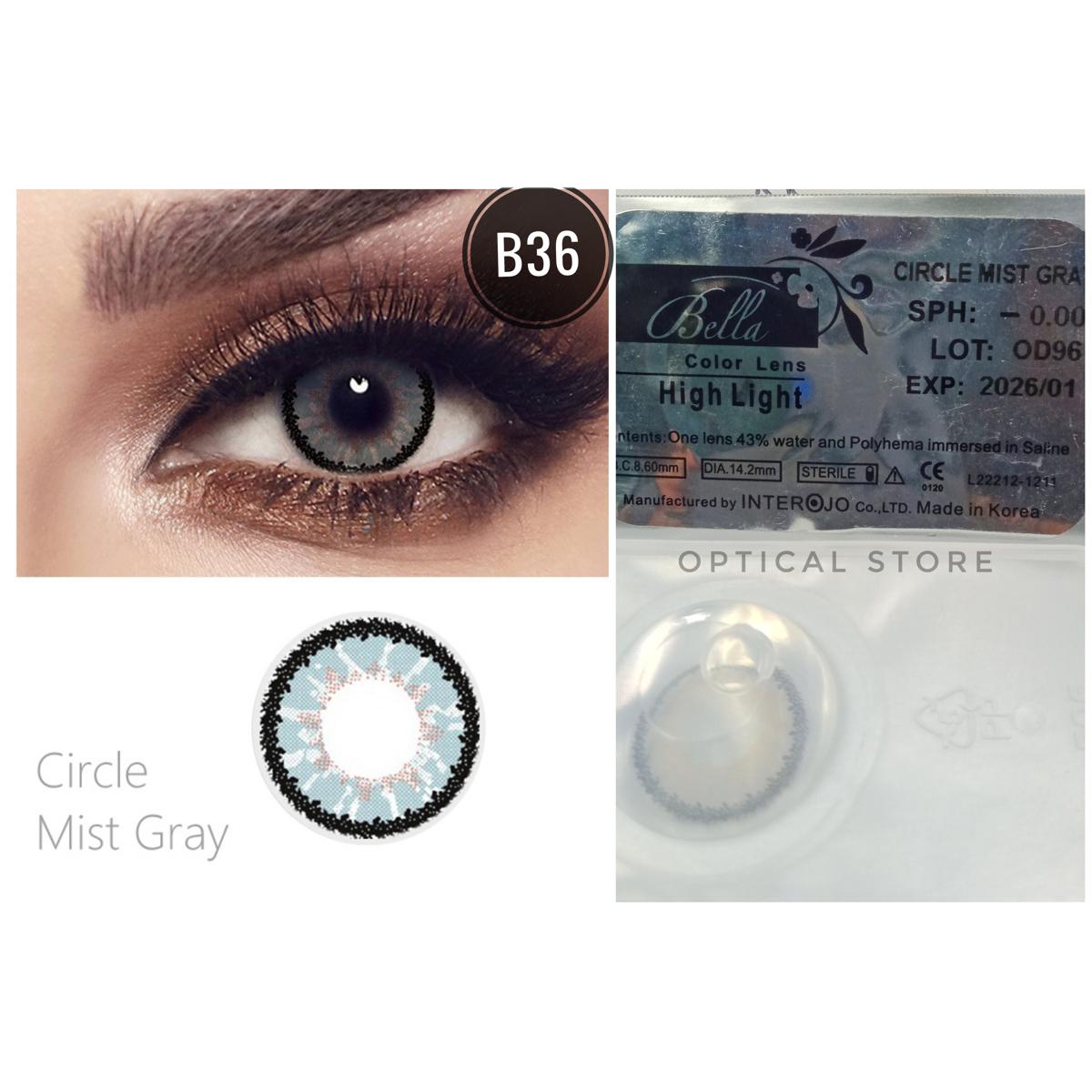 Picture of Bella Circle Mist Gray Highlight Color Contact Lens with Regular Kit Box. For men,women/Unisex. Bella Highlight Series. #Circle.mist.gray