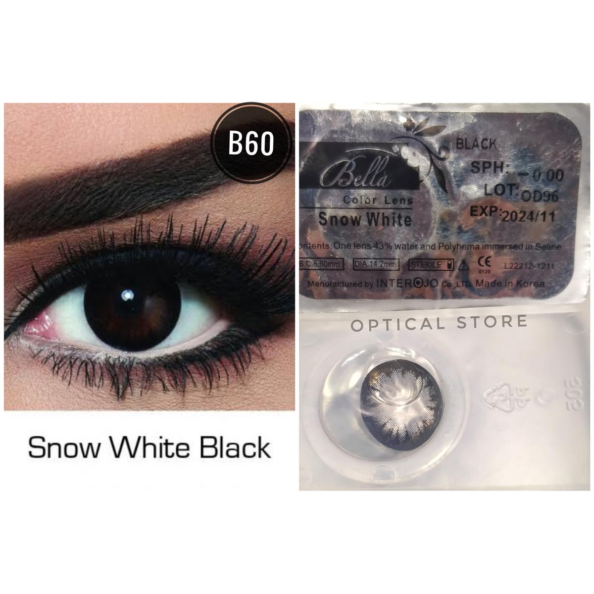 Picture of Bella Black Snow White Color Contact Lens with Regular Kit Box. For men,women/Unisex. Bella Snow White Series. #sw.Black