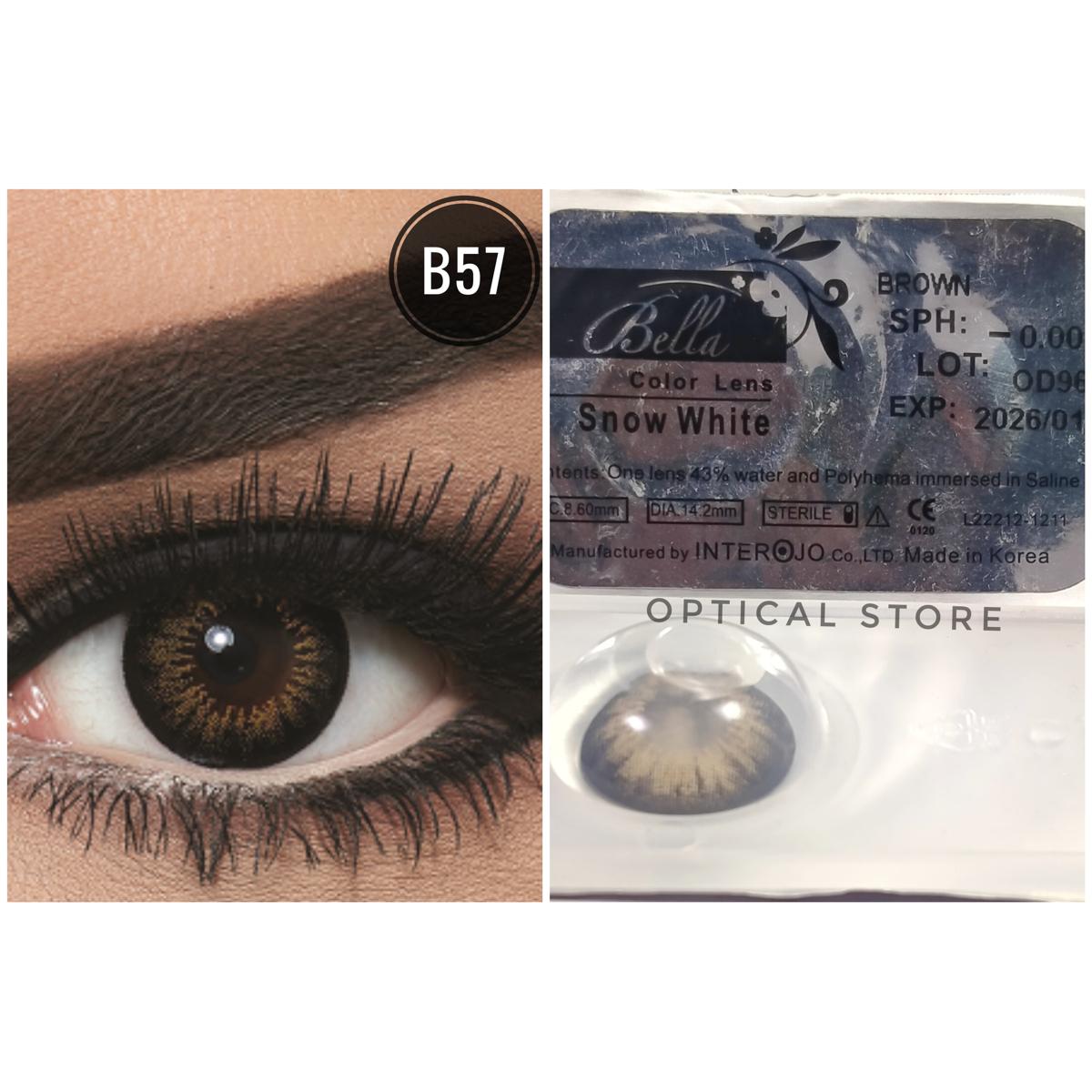 Picture of Bella Brown Snow White Color Contact Lens with Regular Kit Box. For men,women/Unisex. Bella Snow White Series.  #sw.brown