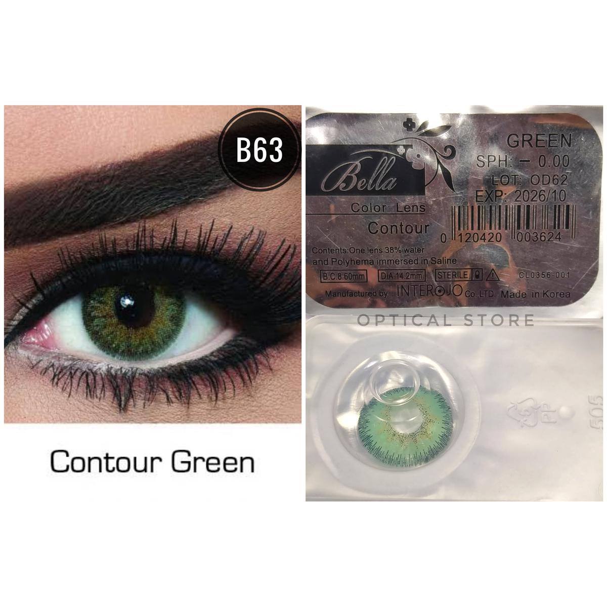 Picture of Bella Green Contour Color Contact Lens with Regular Kit Box. For men,women/Unisex. Bella Contour Series. #c.green