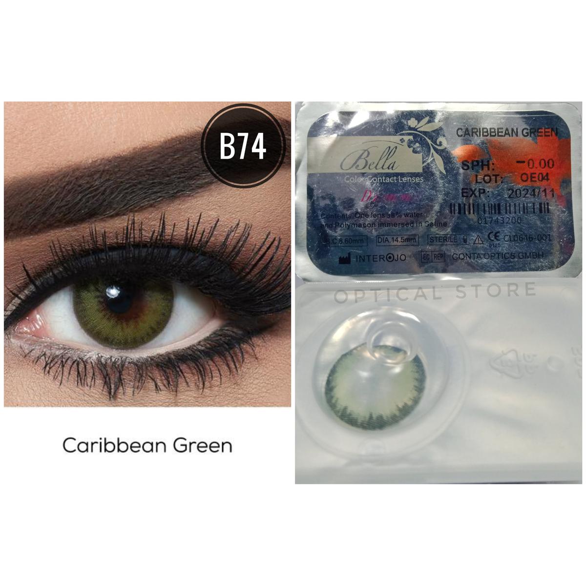 Picture of Bella Caribbean Green Diamond Color Contact Lens with Regular Kit Box. For men,women/Unisex. Bella Diamond Series. #caribbean.green