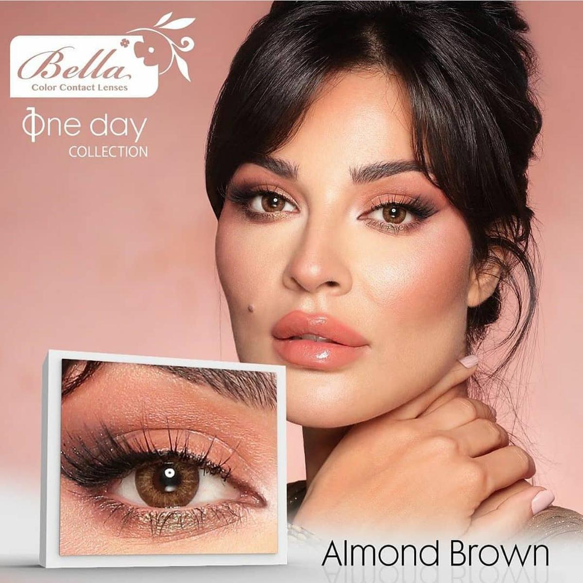 Picture of Bella Almond Brown Elite Color Contact Lens contact lens with Rgular Kit Box. Bella Elite Series. #Almond.brown
