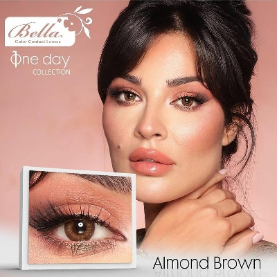 Picture of Bella Almond Brown Elite Color Contact Lens contact lens with Rgular Kit Box. Bella Elite Series. #Almond.brown
