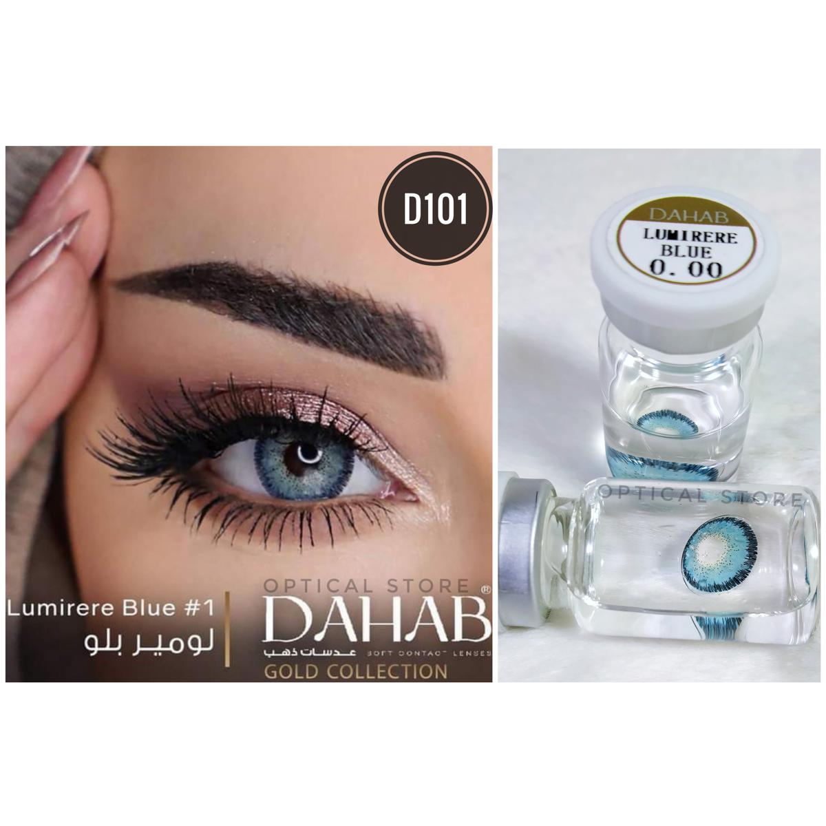 Picture of DAHAB Lumiere Blue Color  Contact Lens with Regular Kitbox for Makeup and Cosmetics . Dahab Gold Collection. #l.blue