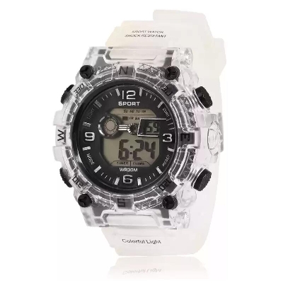 Picture of Silicone Boys Digital Sports Black Watch Fashionable Sports Watch For Men-White w14