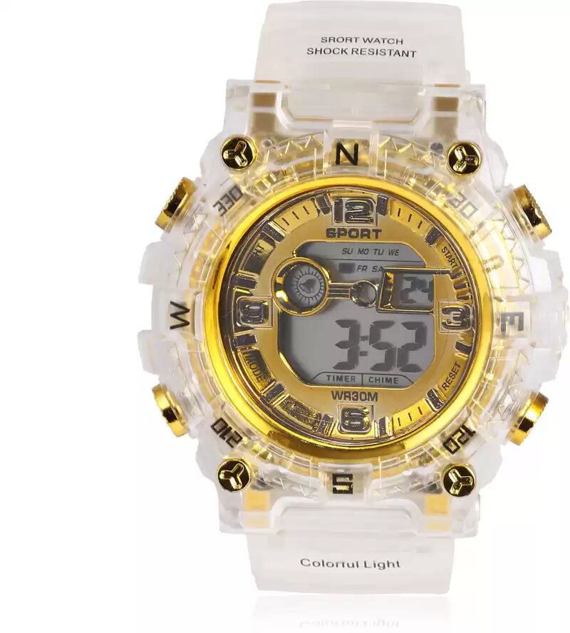 Picture of Silicone Boys Digital Sports Black Watch Fashionable Sports Watch For Men-White w14