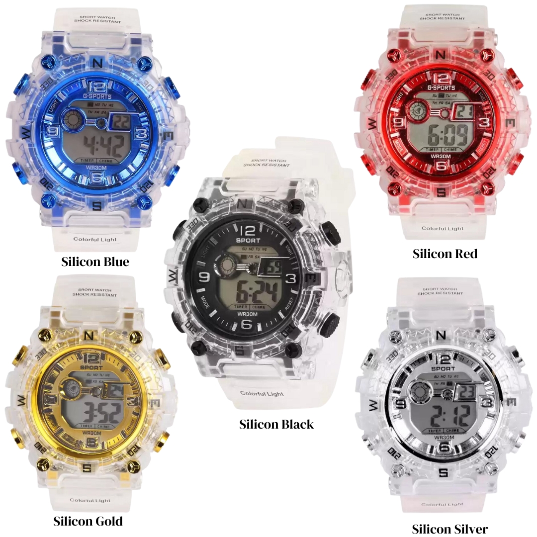 Picture of Silicone Boys Digital Sports Black Watch Fashionable Sports Watch For Men-White w14