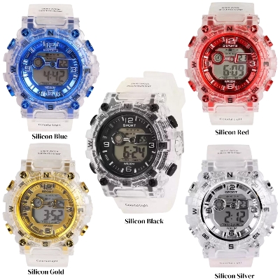 Picture of Silicone Boys Digital Sports Black Watch Fashionable Sports Watch For Men-White w14
