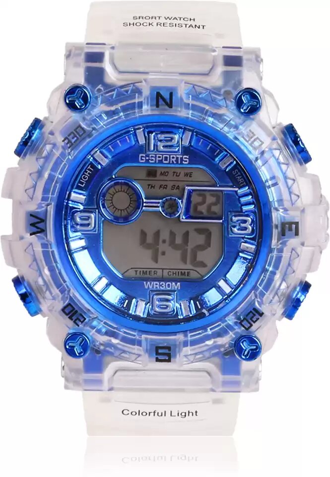 Picture of Silicone Boys Digital Sports Black Watch Fashionable Sports Watch For Men-White w14