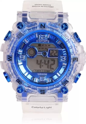 Picture of Silicone Boys Digital Sports Black Watch Fashionable Sports Watch For Men-White w14