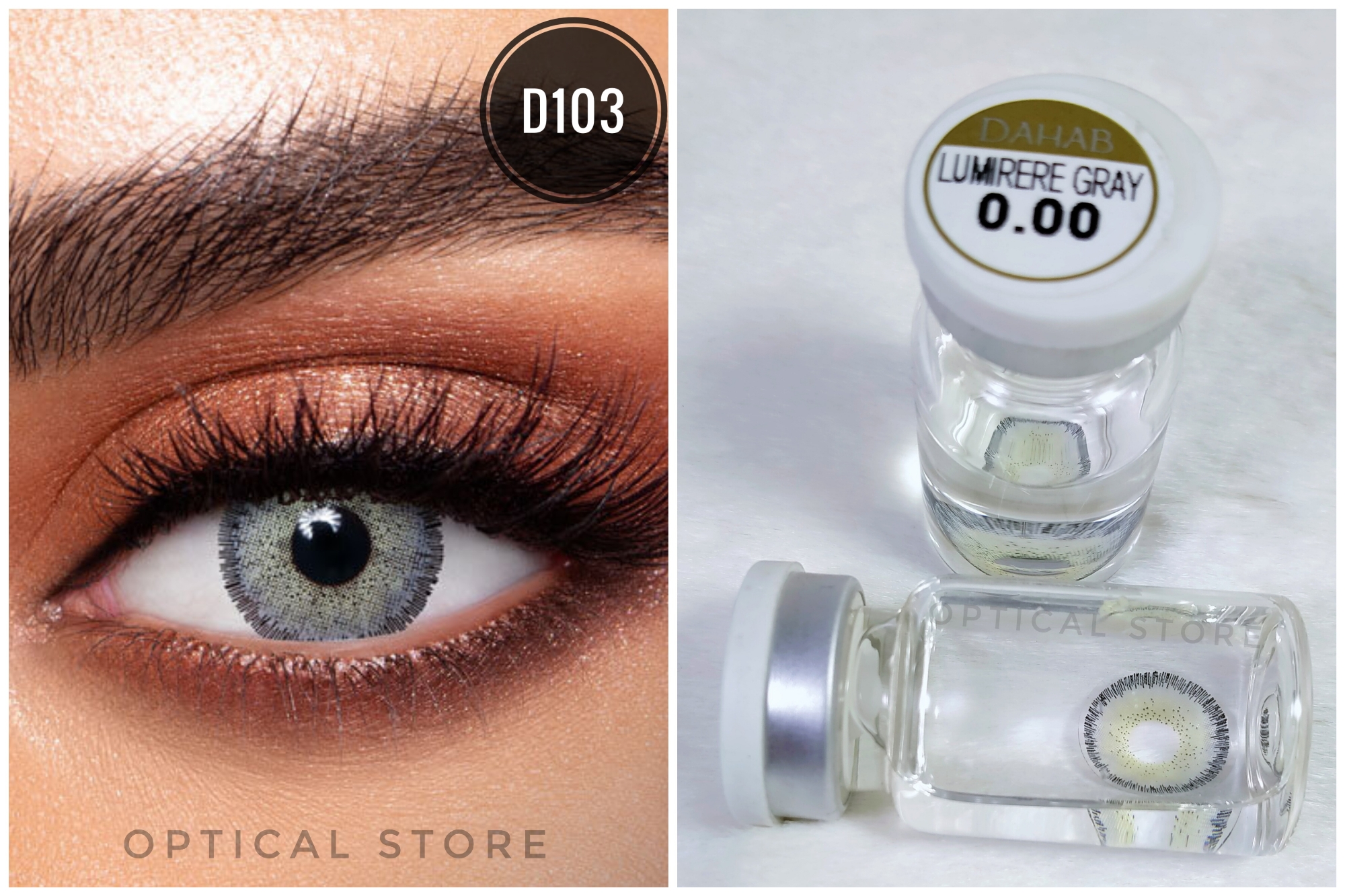 Picture of DAHAB Lumirere Gray Color Contact Lens with Regular kit box.For Men,women/Unisex. Dahab Gold Collection. #lgray