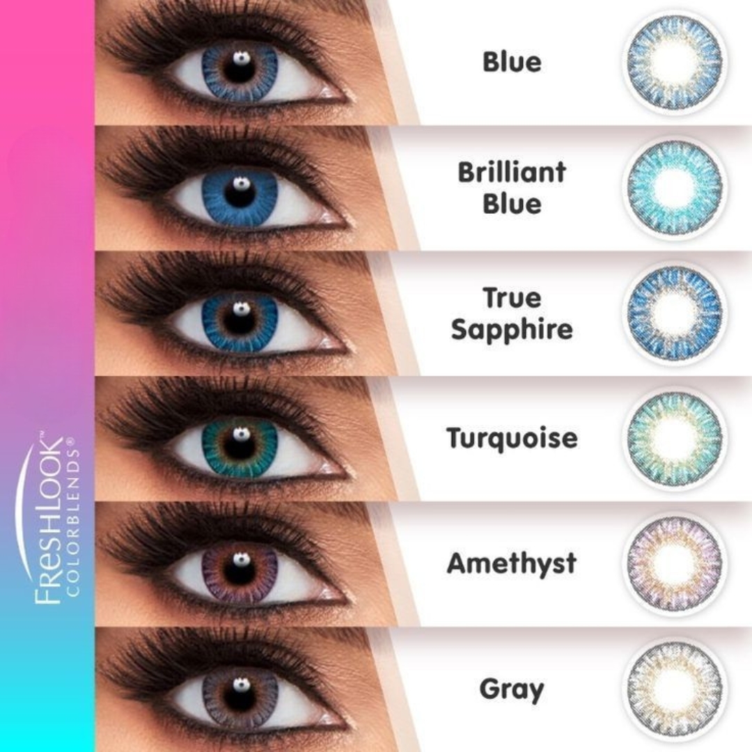 Picture of New Freshlook Power (-1.00 ~ 6.00 FP) Color Contact Lens with 120ml Solution and Travel Kit Box(Twizzer,Applicator and Mirror. 1pair Freshlook Power Color Contact lens for eyes problem/clear vision and Eye fashion. Freshlook Colorblends Series. #power