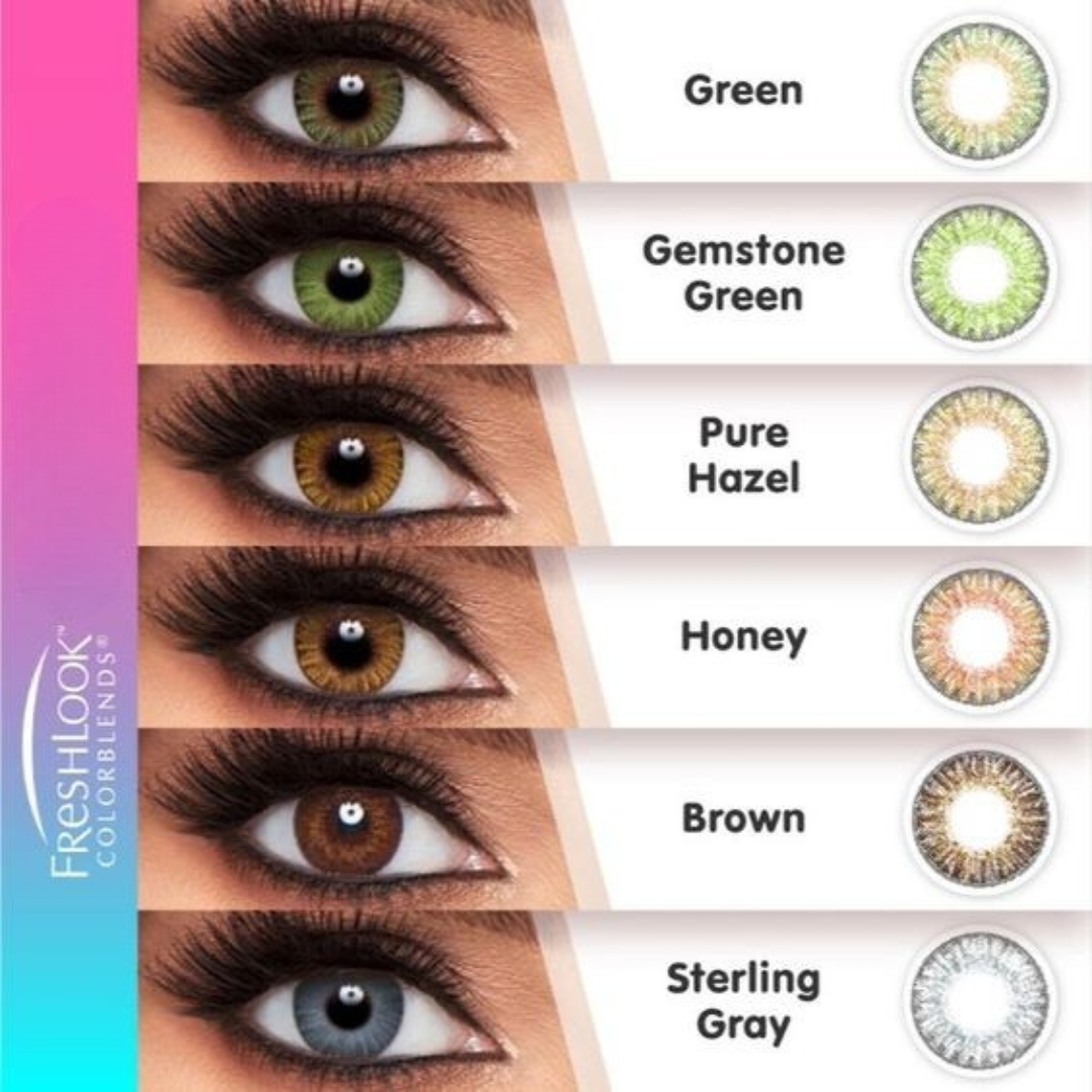 Picture of New Freshlook Power (-1.00 ~ 6.00 FP) Color Contact Lens with 120ml Solution and Travel Kit Box(Twizzer,Applicator and Mirror. 1pair Freshlook Power Color Contact lens for eyes problem/clear vision and Eye fashion. Freshlook Colorblends Series. #power