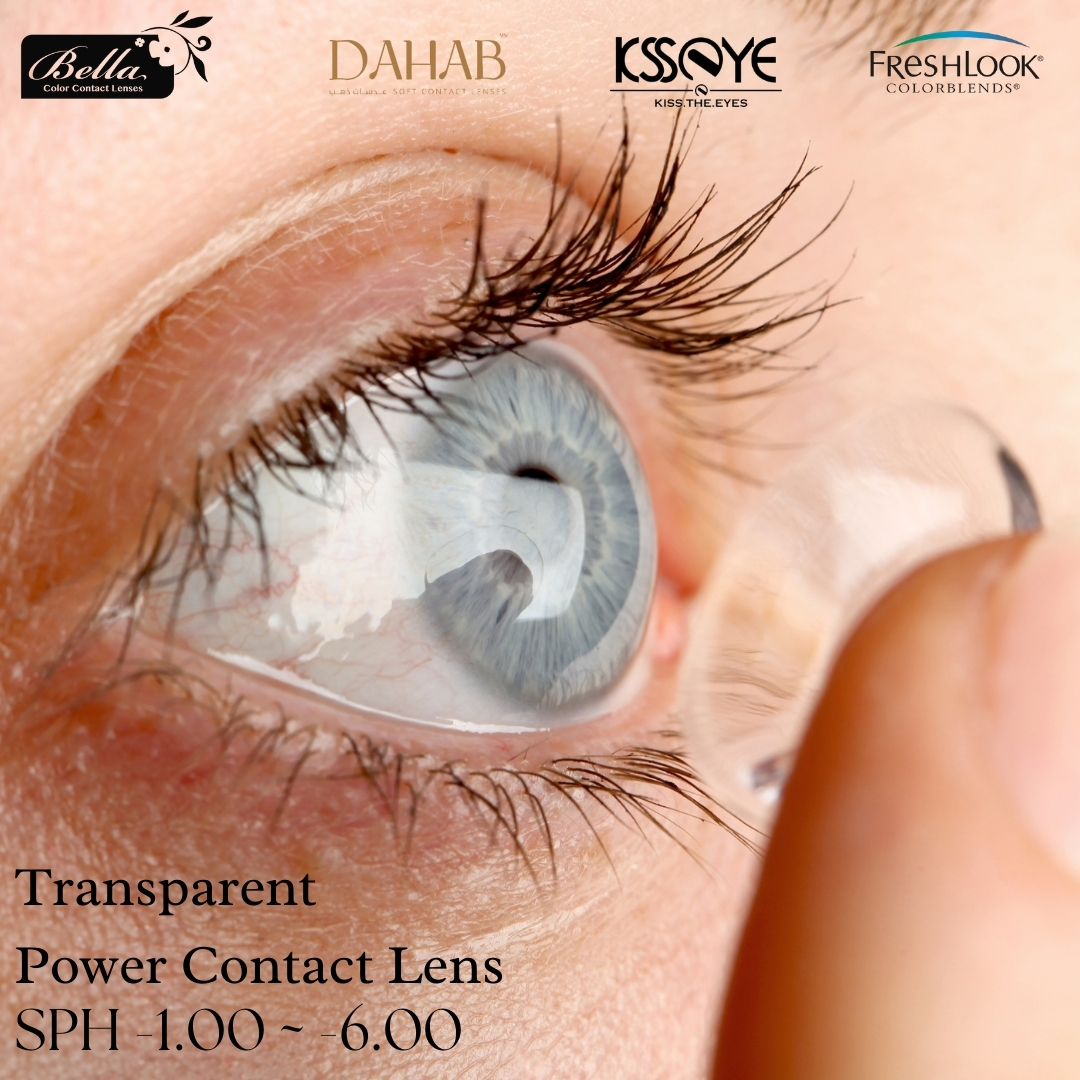 Picture of New Transparent Power (Sph-1.00 ~ 6.00) Contact Lens with 120 ml Solution and Travel Kit Box(Mirror,Applicator & Twizzer).1pair Transparent Power Contact Lens For Clear Vision/Eye problem #transparent
