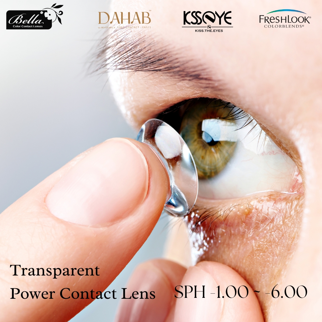 Picture of New Transparent Power (Sph-1.00 ~ 6.00) Contact Lens with 120 ml Solution and Travel Kit Box(Mirror,Applicator & Twizzer).1pair Transparent Power Contact Lens For Clear Vision/Eye problem #transparent