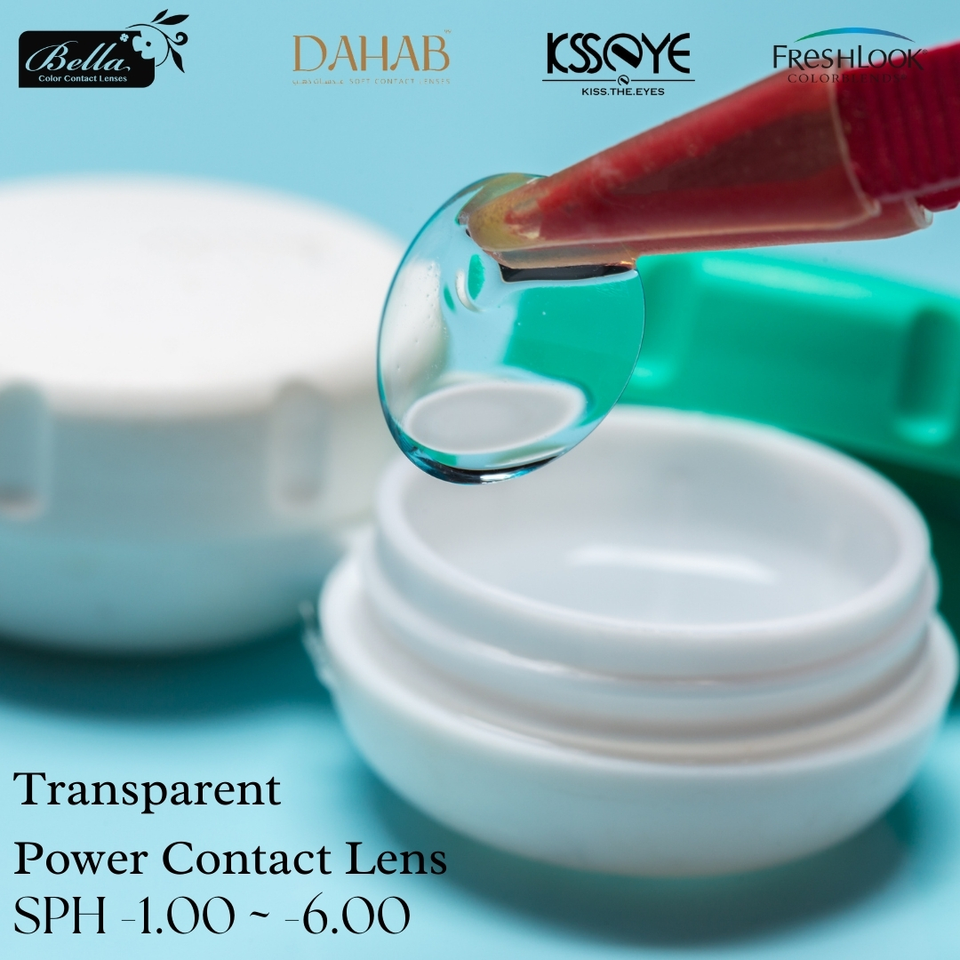 Picture of New Transparent Power (Sph-1.00 ~ 6.00) Contact Lens with 120 ml Solution and Travel Kit Box(Mirror,Applicator & Twizzer).1pair Transparent Power Contact Lens For Clear Vision/Eye problem #transparent