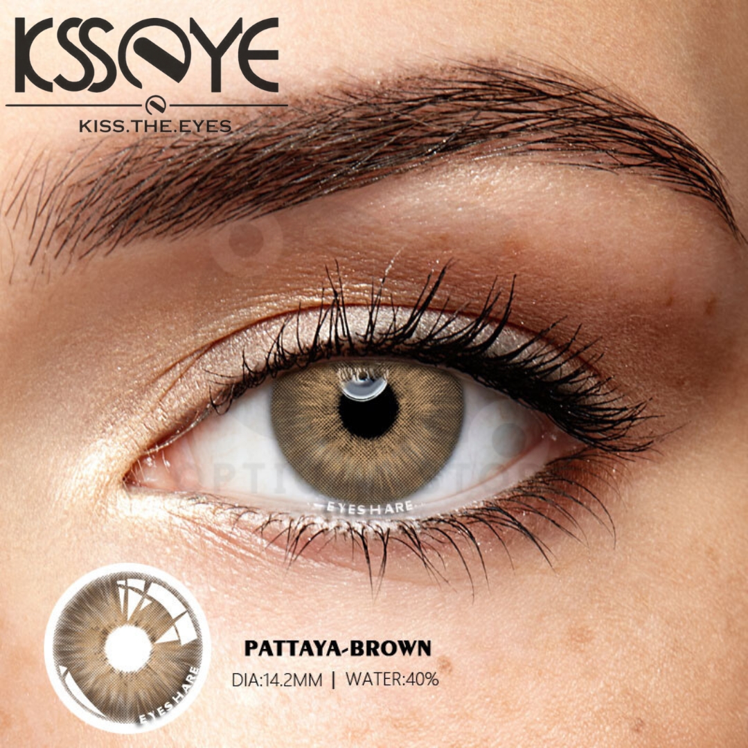 Picture of KSSEYE Pattaya Brown color Contact Lens with Regular kit box.Natural Color Lens Eyes Yearly Color Contact Lenses For Eyes big beauty Contact Lenses Eye Cosmetic Color eyes Unisex Cosmetic Contact Lenses.Ksseye Pattaya Series. #pattayabrown
