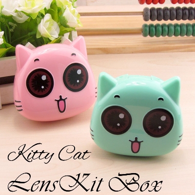 Picture of kitty kit Contact Lens case or Travel Kit Box with mirror cute lens box Tweezers & Applicator kit8