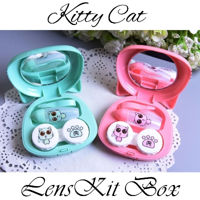 Picture of kitty kit Contact Lens case or Travel Kit Box with mirror cute lens box Tweezers & Applicator kit8