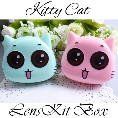Picture of kitty kit Contact Lens case or Travel Kit Box with mirror cute lens box Tweezers & Applicator kit8