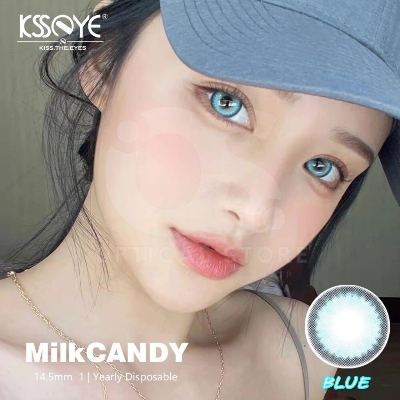 Picture of New Ksseye Milkcandy Blue Color contact lens with regular kit box for men & women. 1 pair Ksseye Color contact lens for eye makeup and Cosmetics. Ksseye Milkcandy Series. #milkcandyblue