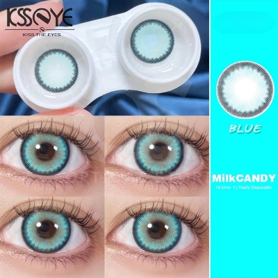 Picture of New Ksseye Milkcandy Blue Color contact lens with regular kit box for men & women. 1 pair Ksseye Color contact lens for eye makeup and Cosmetics. Ksseye Milkcandy Series. #milkcandyblue