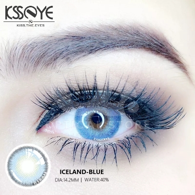 Picture of New Ksseye Iceland Blue Color contact lens with regular kit box for men & women. 1 pair Ksseye Color contact lens for eye makeup and Cosmetics. Ksseye Iceland Series. #icelandblue