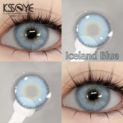 Picture of New Ksseye Iceland Blue Color contact lens with regular kit box for men & women. 1 pair Ksseye Color contact lens for eye makeup and Cosmetics. Ksseye Iceland Series. #icelandblue