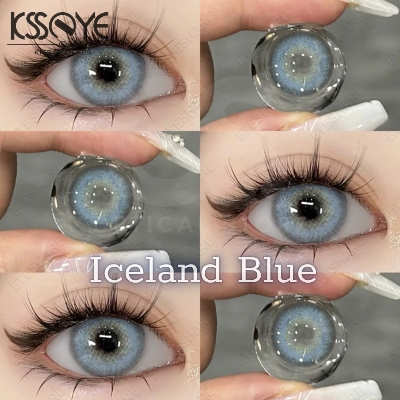 Picture of New Ksseye Iceland Blue Color contact lens with regular kit box for men & women. 1 pair Ksseye Color contact lens for eye makeup and Cosmetics. Ksseye Iceland Series. #icelandblue