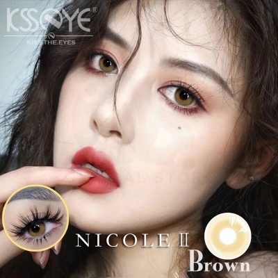 Picture of New Ksseye Nicole Brown Color contact lens with regular kit box for men & women. 1 pair Ksseye Color contact lens for eye makeup and Cosmetics. Ksseye Nicole Series. #nicolebrown