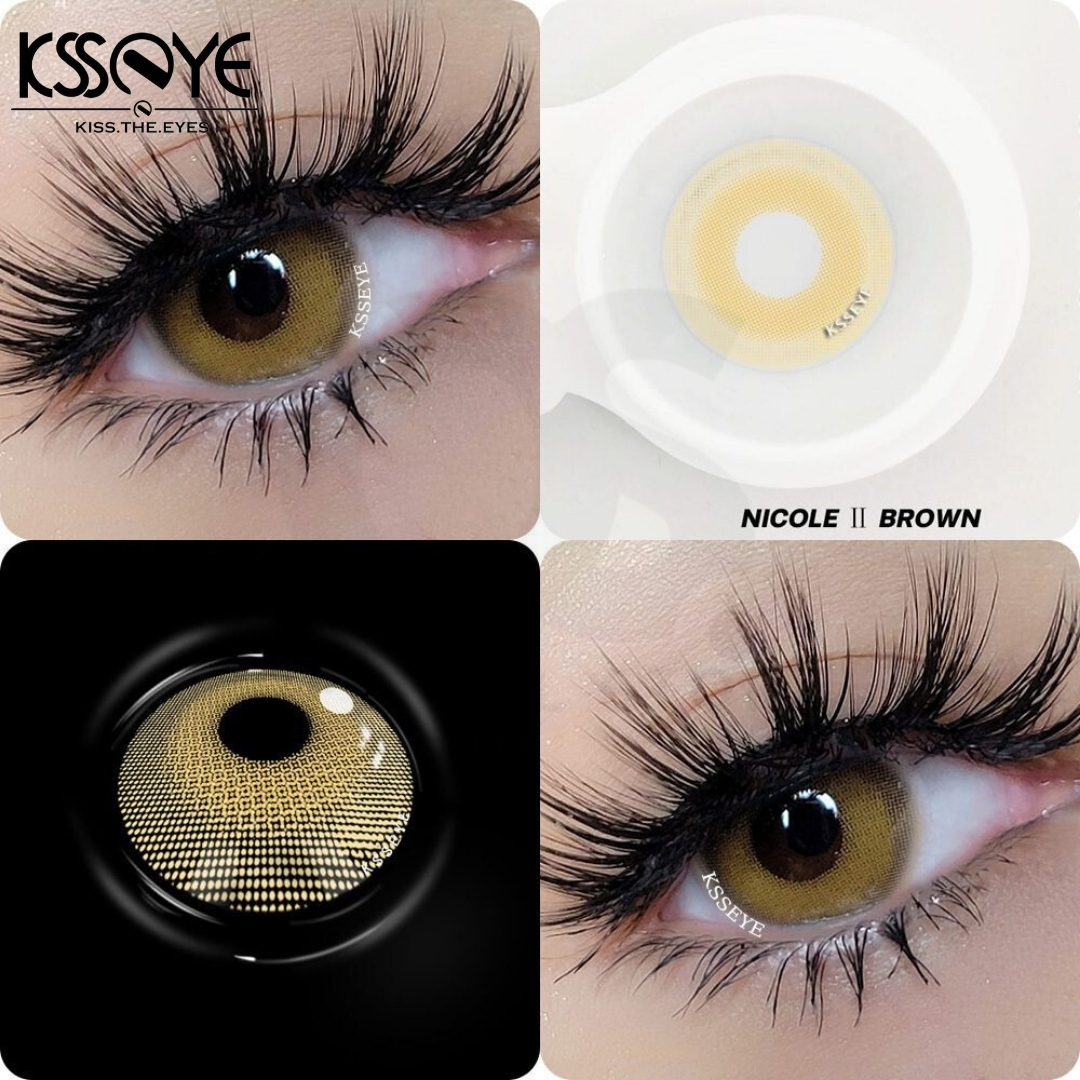 Picture of New Ksseye Nicole Brown Color contact lens with regular kit box for men & women. 1 pair Ksseye Color contact lens for eye makeup and Cosmetics. Ksseye Nicole Series. #nicolebrown