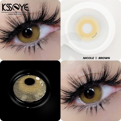 Picture of New Ksseye Nicole Brown Color contact lens with regular kit box for men & women. 1 pair Ksseye Color contact lens for eye makeup and Cosmetics. Ksseye Nicole Series. #nicolebrown
