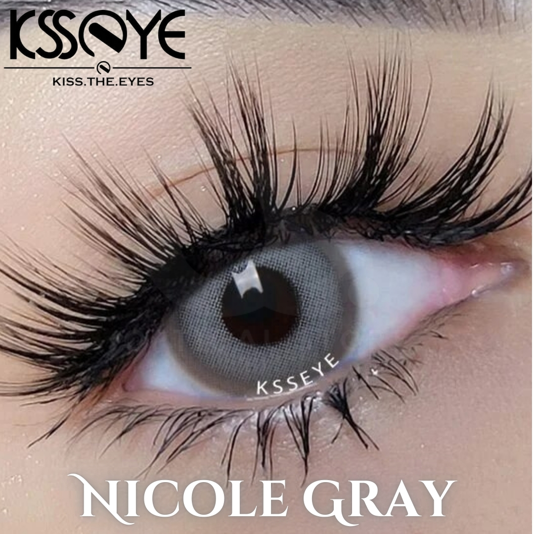 Picture of New Ksseye Nicole Gray Color contact lens with regular kit box for men & women. 1 pair Ksseye Color contact lens for eye makeup and Cosmetics. Ksseye Nicole Series. #nicolegray