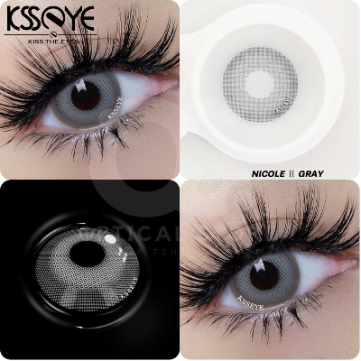 Picture of New Ksseye Nicole Gray Color contact lens with regular kit box for men & women. 1 pair Ksseye Color contact lens for eye makeup and Cosmetics. Ksseye Nicole Series. #nicolegray