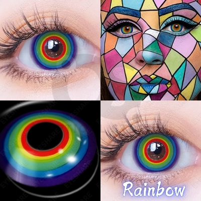 Picture of HALLOWEEN Exclusive Neo Light Rainbow Color Contact Lenses For Cosplay,Halloween Party, And Costumes.1pair Neon Light Rainbow Color contact Lens with Regular Kit Box.Halloween Cosplay  Color Contact Lens. #neon.light