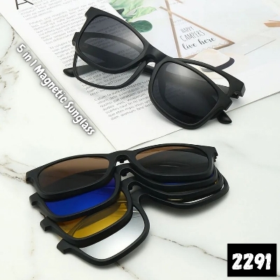Picture of New 5 in 1 Magnetic Clip Polarized UV Protection Sunglasses Men Magnetic Clip Sunglasses TR90 Magnet Glasses Frame Glasses with Bag #5in1
