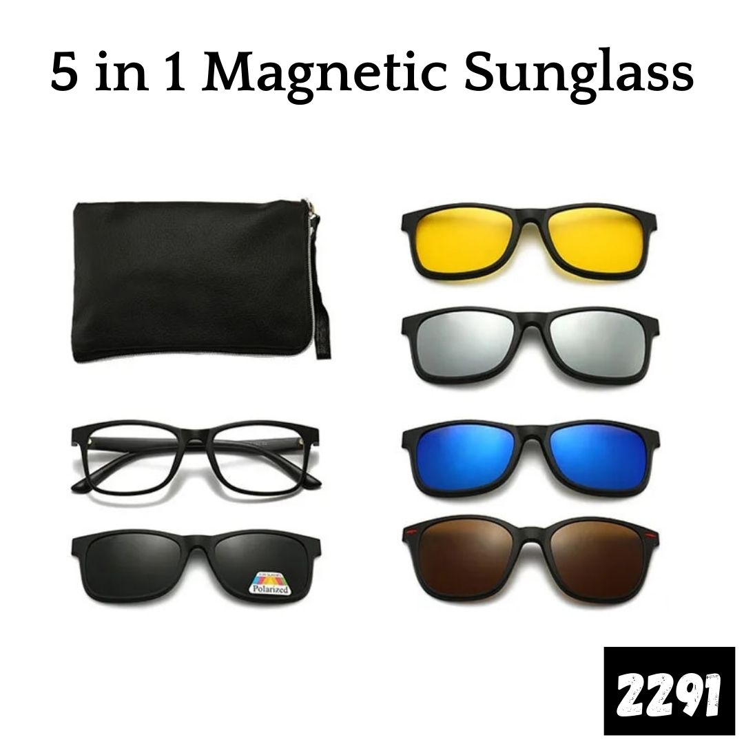 Picture of New 5 in 1 Magnetic Clip Polarized UV Protection Sunglasses Men Magnetic Clip Sunglasses TR90 Magnet Glasses Frame Glasses with Bag #5in1