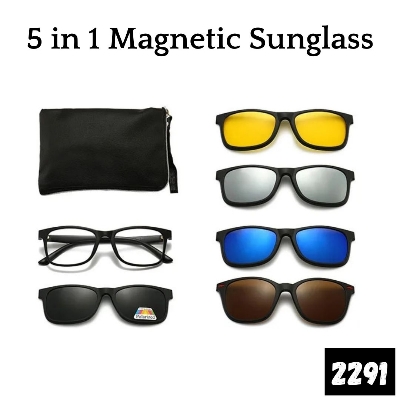 Picture of New 5 in 1 Magnetic Clip Polarized UV Protection Sunglasses Men Magnetic Clip Sunglasses TR90 Magnet Glasses Frame Glasses with Bag #5in1