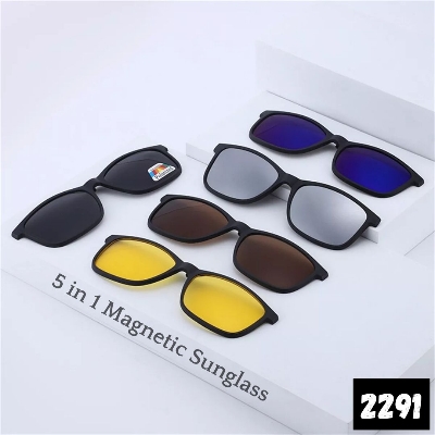 Picture of New 5 in 1 Magnetic Clip Polarized UV Protection Sunglasses Men Magnetic Clip Sunglasses TR90 Magnet Glasses Frame Glasses with Bag #5in1