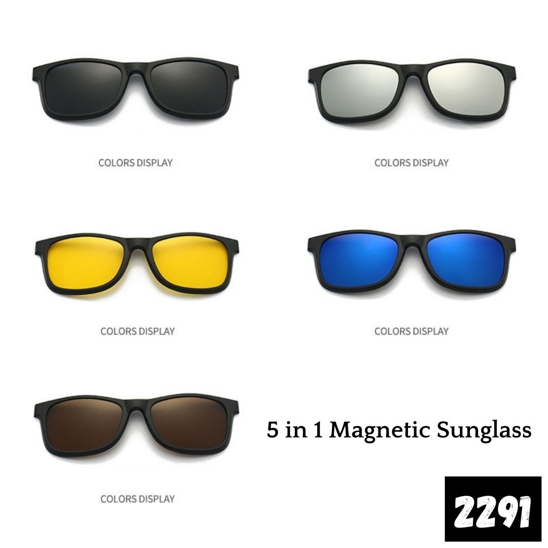 Picture of New 5 in 1 Magnetic Clip Polarized UV Protection Sunglasses Men Magnetic Clip Sunglasses TR90 Magnet Glasses Frame Glasses with Bag #5in1