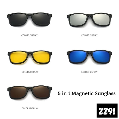 Picture of New 5 in 1 Magnetic Clip Polarized UV Protection Sunglasses Men Magnetic Clip Sunglasses TR90 Magnet Glasses Frame Glasses with Bag #5in1