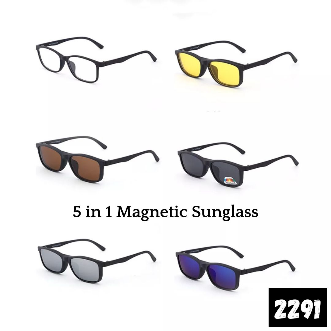 Picture of New 5 in 1 Magnetic Clip Polarized UV Protection Sunglasses Men Magnetic Clip Sunglasses TR90 Magnet Glasses Frame Glasses with Bag #5in1